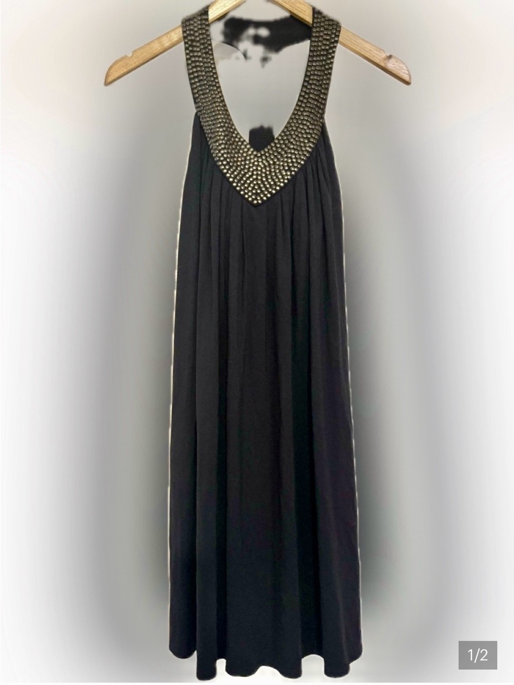 VS Vintage Y2K Black Gold Studded Neckline Halter Bra Top Mini Dress S